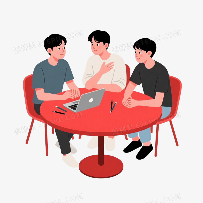 卡通立体风办公人员讨论问题开会免抠元素