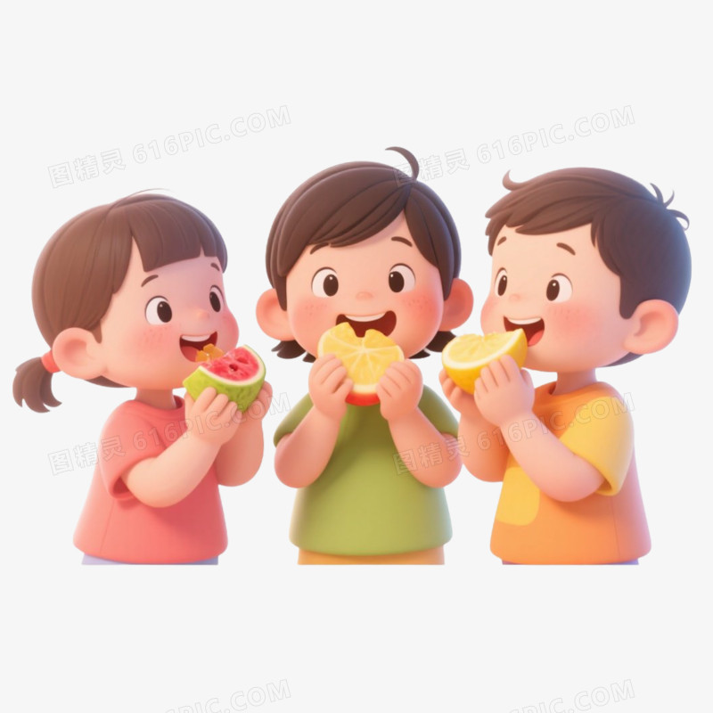 卡通 小孩子吃水果免抠元素