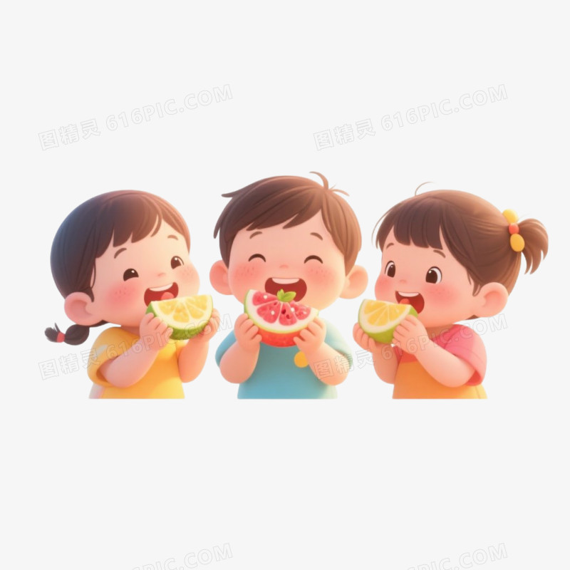 卡通 小孩子吃水果免抠元素