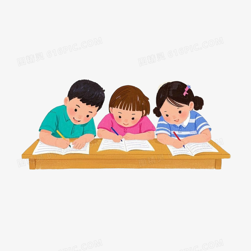 卡通小学生做作业讨论免抠元素
