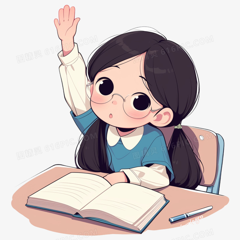学生单人举手提问免抠元素