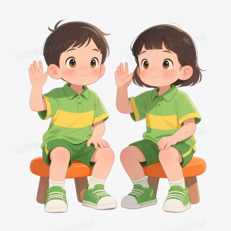卡通插画风学生上课举手回答问题免抠元素