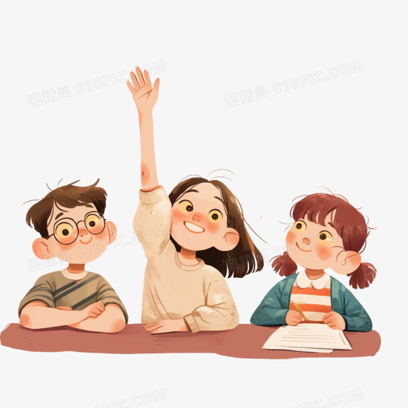学生单人举手提问免抠元素