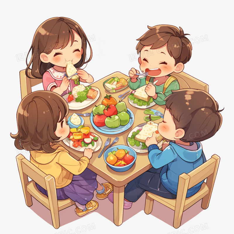 小朋友吃水果免抠元素