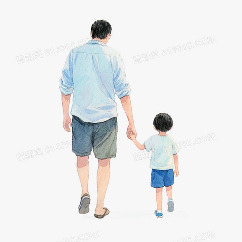 手绘插画父子背影元素免抠元素