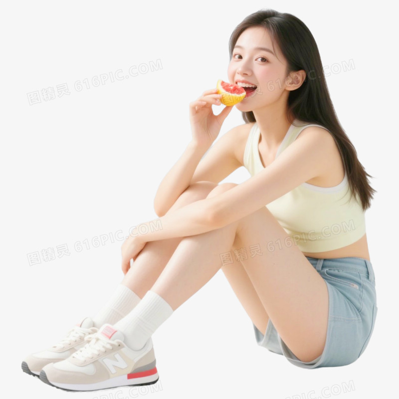 美丽女生吃水果免抠元素