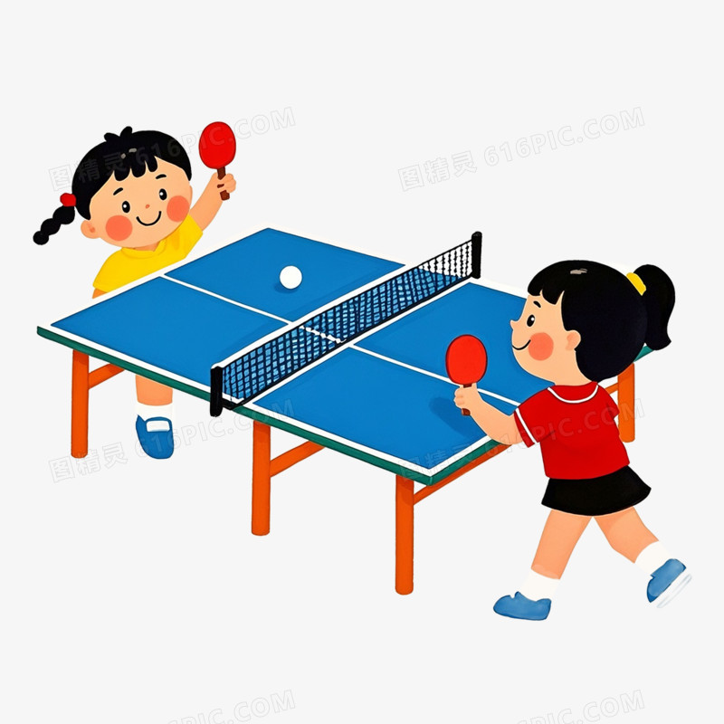 卡通插画风学生运动会乒乓球比赛免抠元素