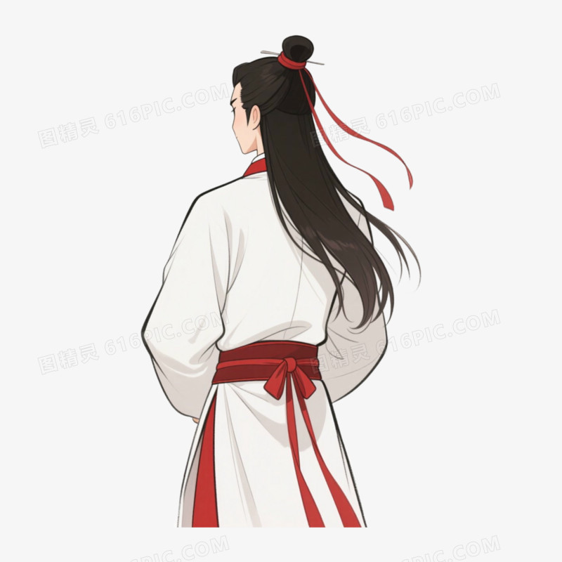 白衣男子古风背景人物免抠元素