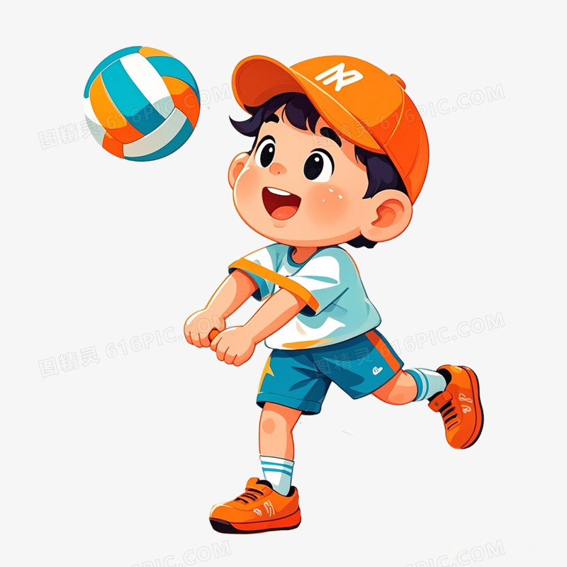卡通插画风学生运动会排球比赛免抠元素