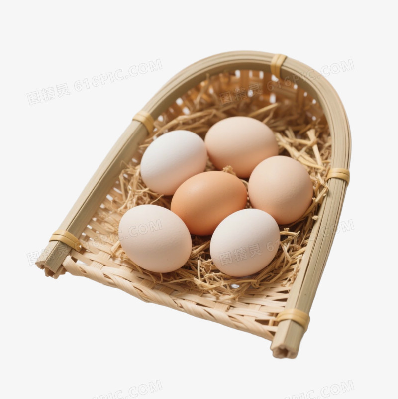 实拍风竹簸箕里的鸡蛋免抠元素
