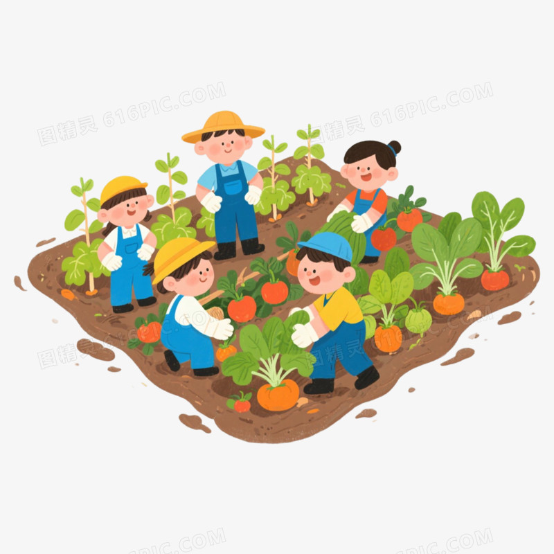 下乡体验生活的孩子在菜园子的画面免抠元素