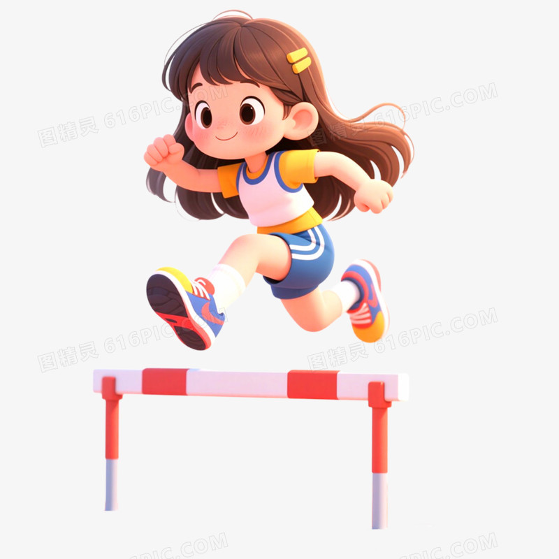 手绘插画学生运动会跨栏免抠元素