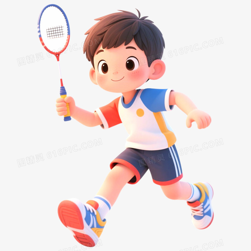手绘插画学生运动会打羽毛球免抠元素