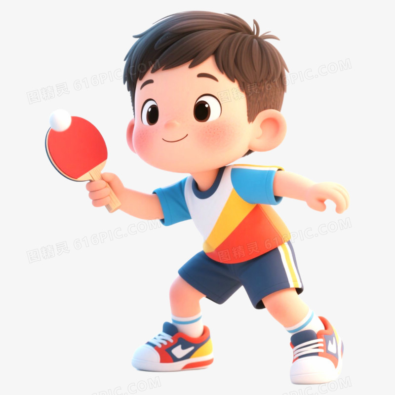 手绘插画学生运动会打乒乓球免抠元素