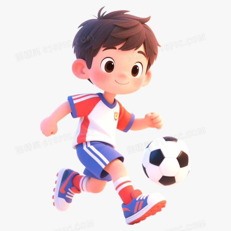 手绘插画学生运动会踢足球免抠元素