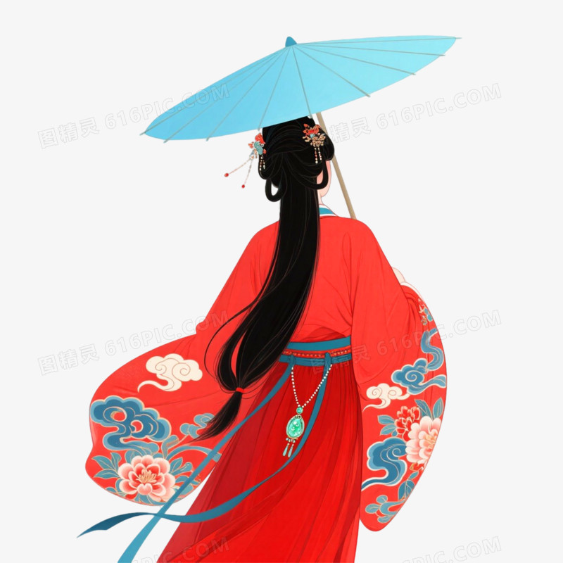 中国插画风格人物背影免抠元素