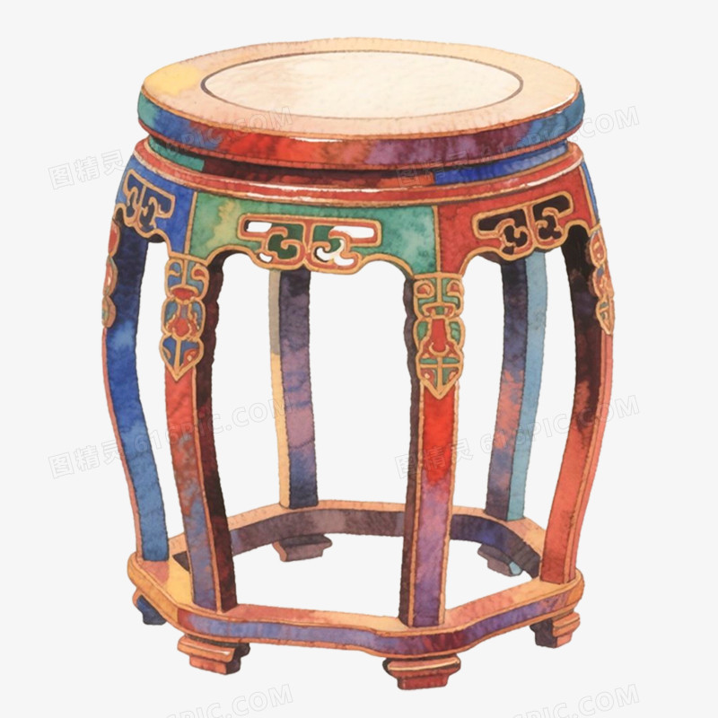 手绘插画中式风格家具免抠元素