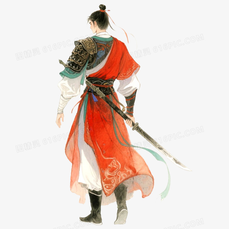 手绘插画古风背影免抠元素
