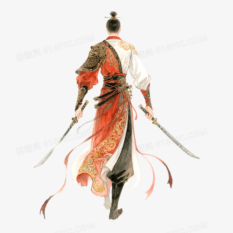 手绘插画古风背影免抠元素