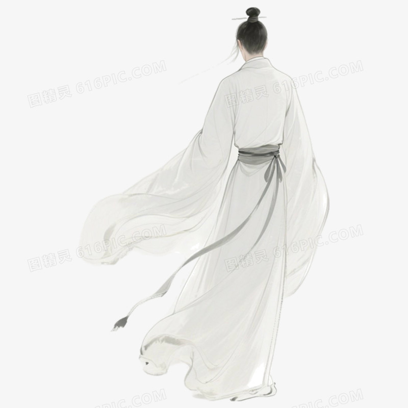 手绘插画古风背影免抠元素