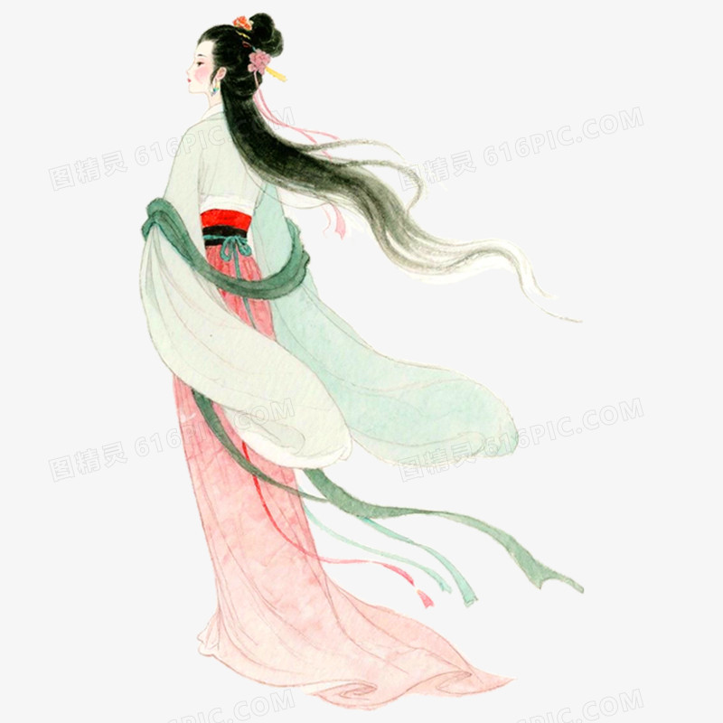 手绘插画古风背影免抠元素