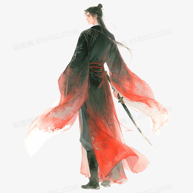 手绘插画古风背影免抠元素