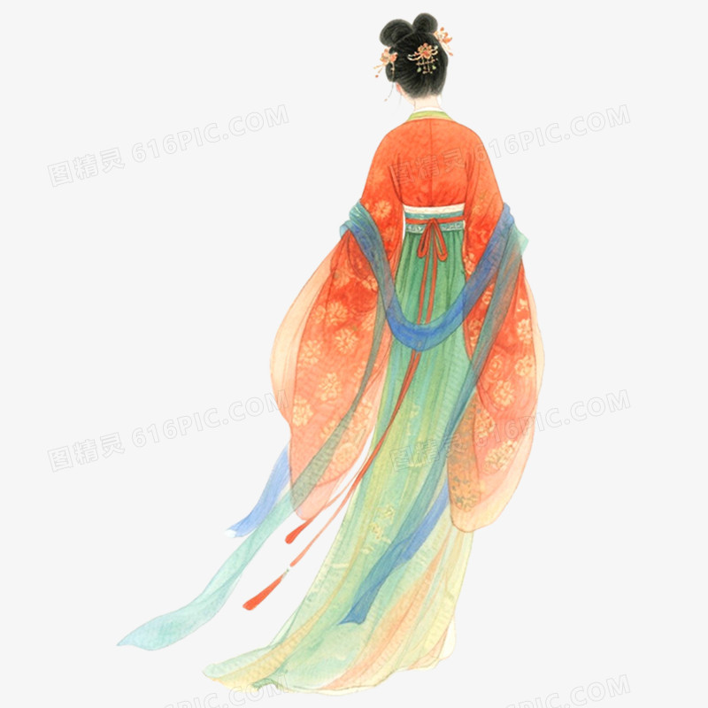手绘插画古风背影免抠元素