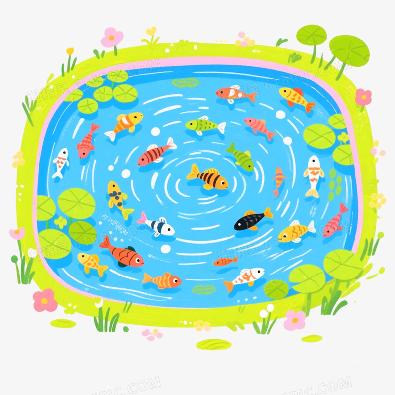 手绘插画鱼池免抠元素