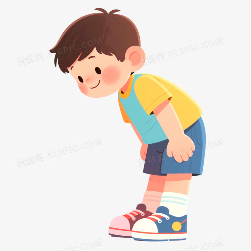 手绘插画人物鞠躬场景免抠元素