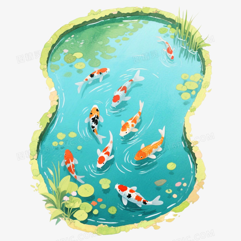 手绘插画鱼池免抠元素
