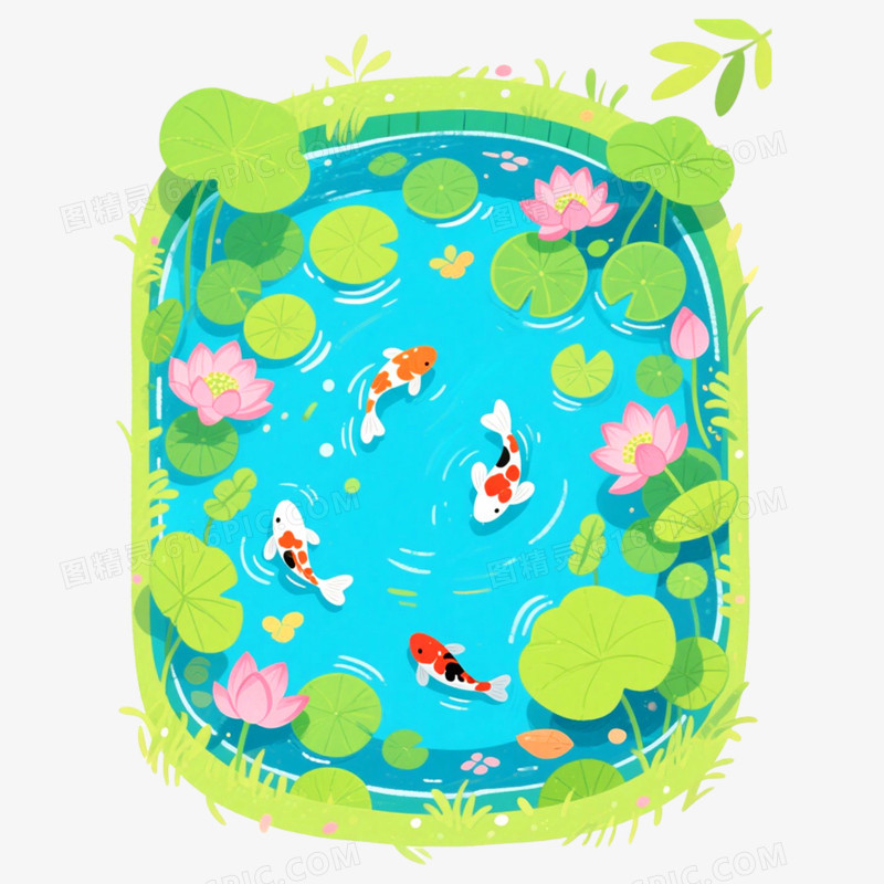 手绘插画鱼池免抠元素