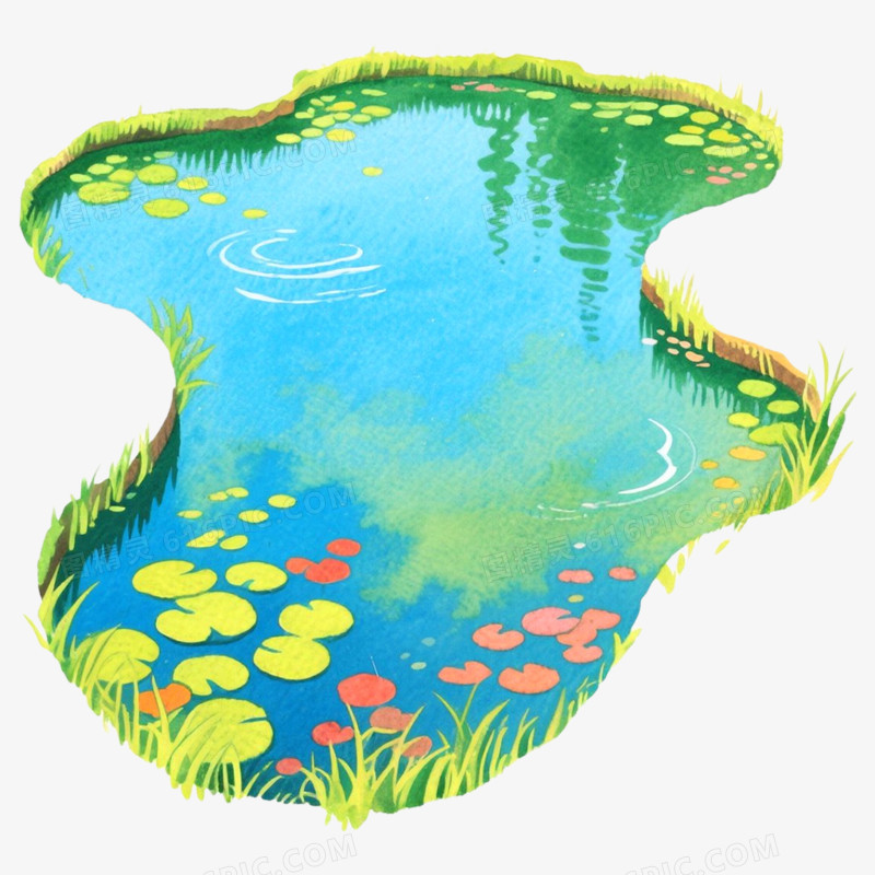 手绘插画鱼池免抠元素