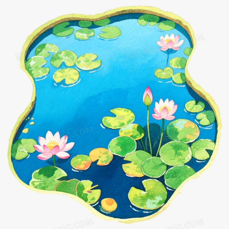 手绘插画鱼池免抠元素