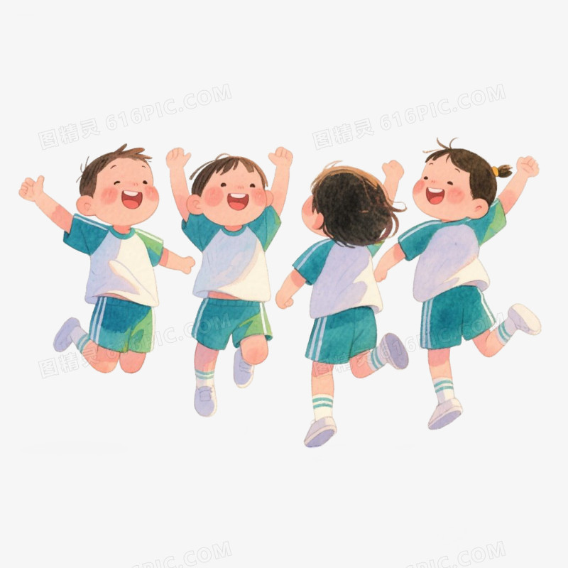 卡通插画风小朋友手拉手玩耍免抠元素