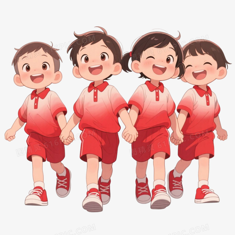 卡通插画风小朋友手拉手玩耍免抠元素