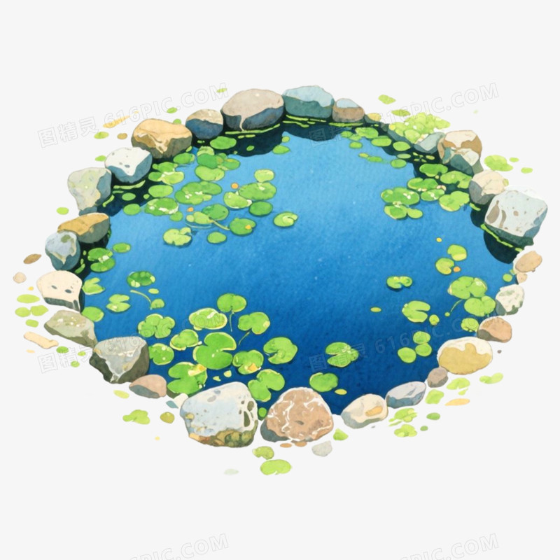 手绘插画鱼池免抠元素