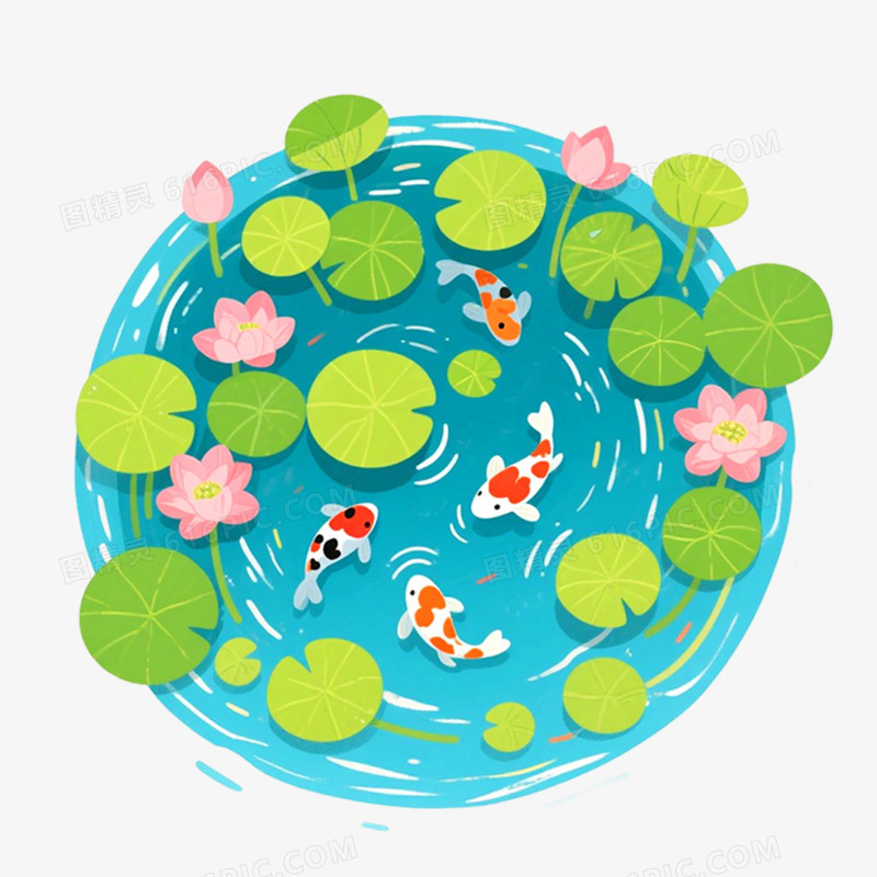 手绘插画鱼池免抠元素