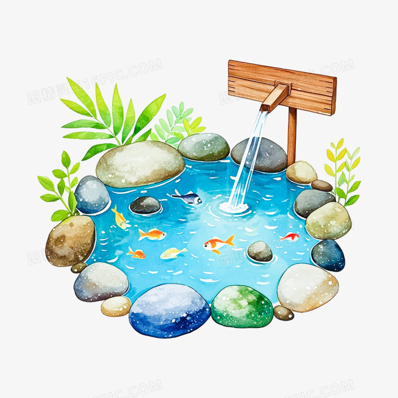 卡通手绘小鱼塘免抠元素