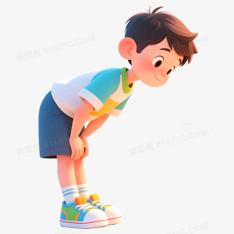 手绘插画人物鞠躬场景免抠元素