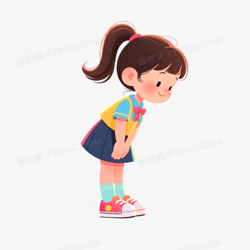 手绘插画人物鞠躬场景免抠元素