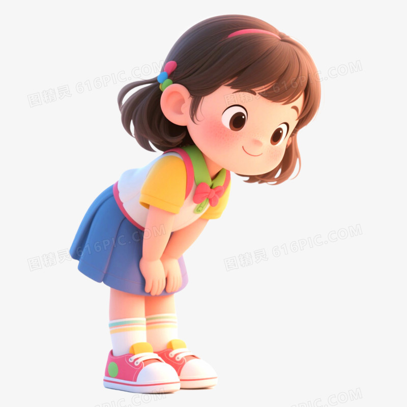 手绘插画人物鞠躬场景免抠元素