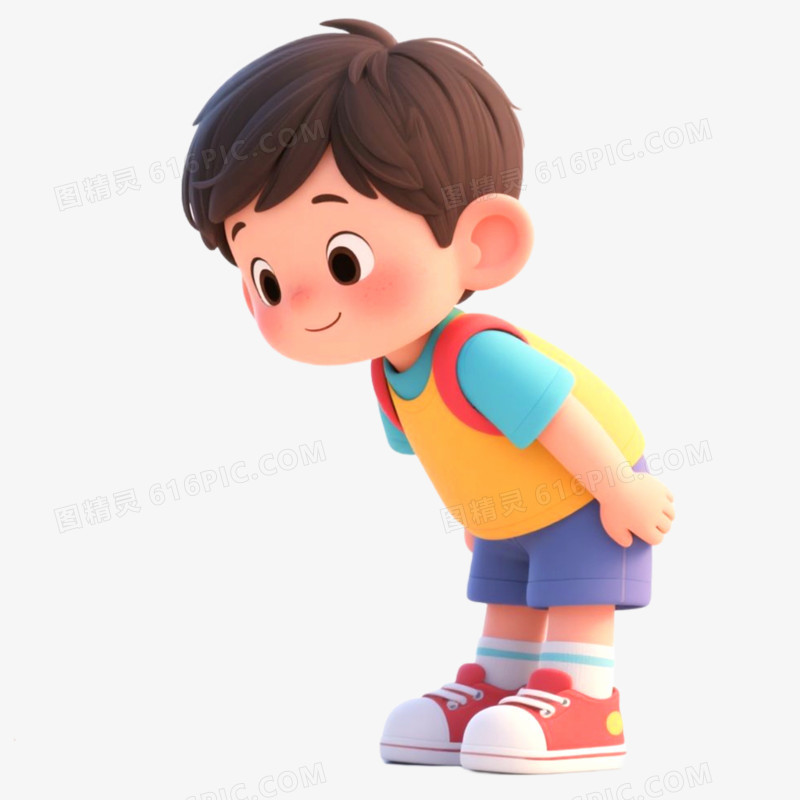 手绘插画人物鞠躬场景免抠元素