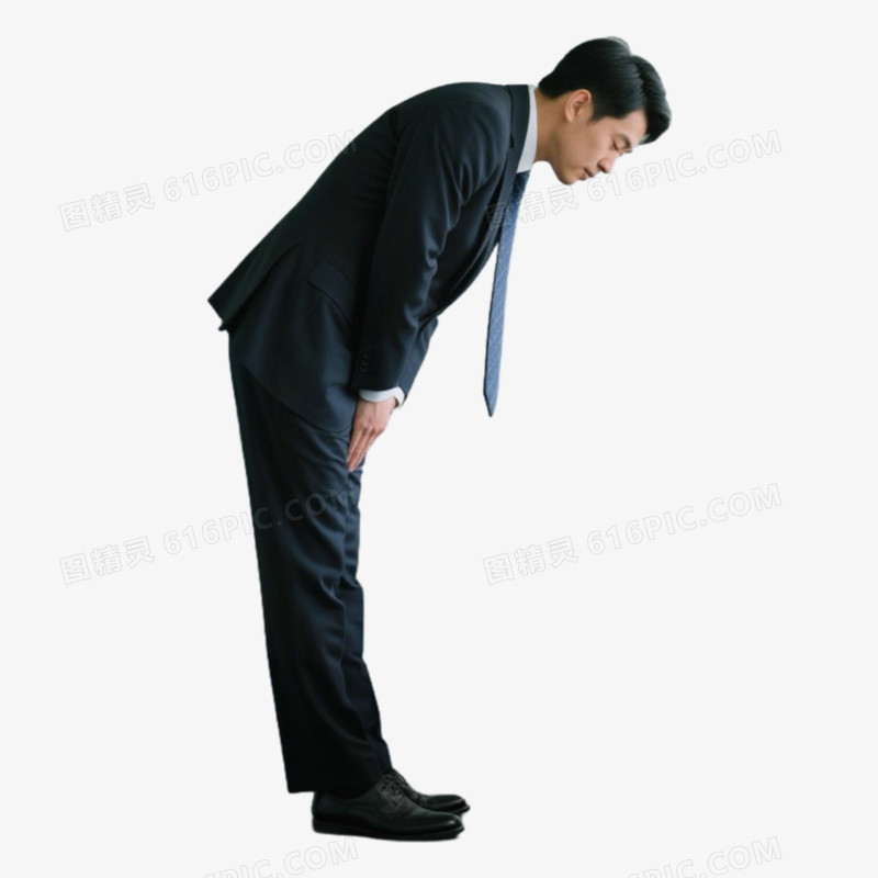 职场男士鞠躬道歉问好场景免抠元素
