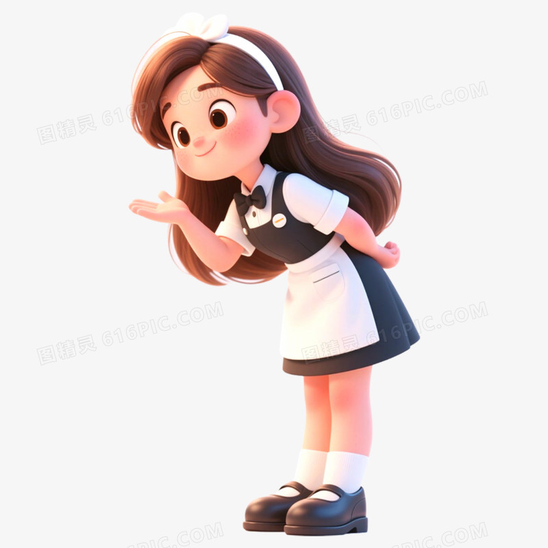 手绘插画人物鞠躬场景免抠元素
