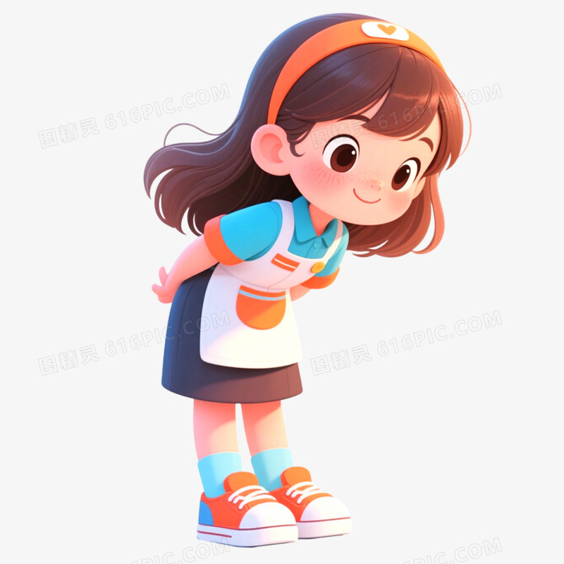 手绘插画人物鞠躬场景免抠元素
