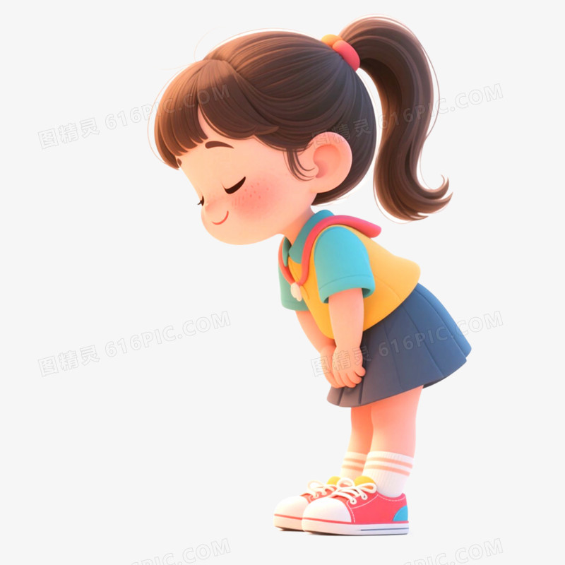 手绘插画人物鞠躬场景免抠元素