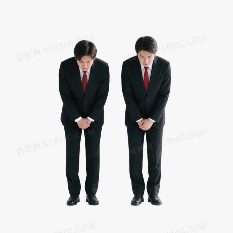 摄影两个穿西服的男人鞠躬道歉免抠元素