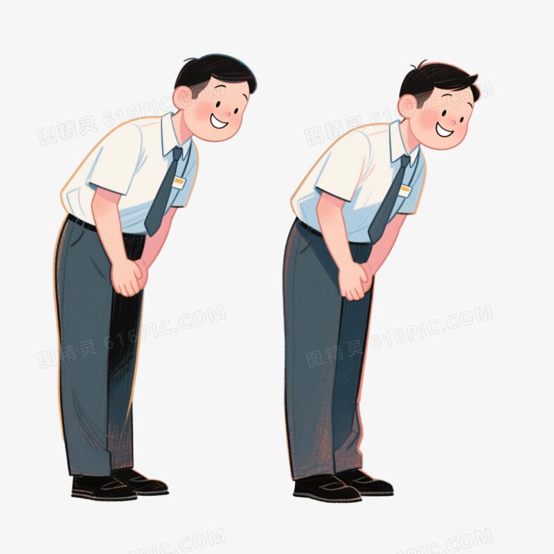 插画两个穿衬衫打着领带的男人鞠躬问候免抠元素