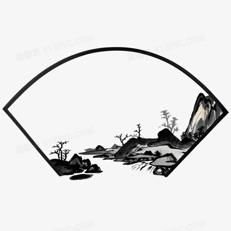 水墨山水边框免抠元素