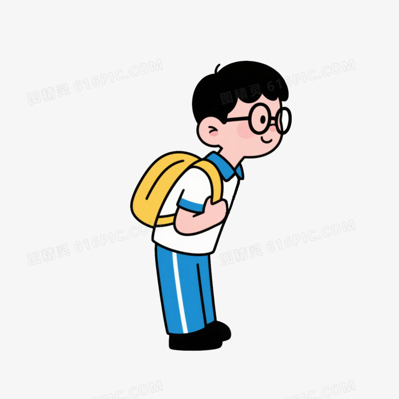 简笔画一个背着书包穿着校服的小男孩鞠躬问候免抠元素